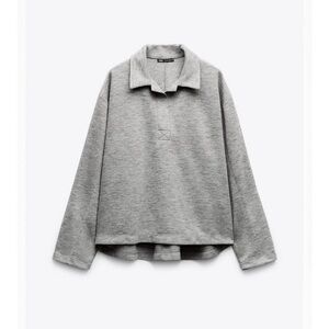 Zara Soft Polo Sweatshirt Light Grey Size Medium